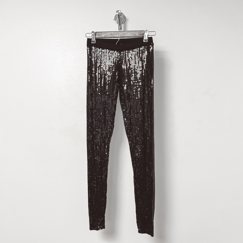 Max 2000's Low Rise Tight Ankle‎ Length Sequin Leggings Black Small